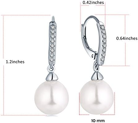 JO WISDOM Women Earrings,925 Sterling Silver 10mm Pearl Leverback Drop Earrings with AAA Cubic Zirconia,Wedding Earrings