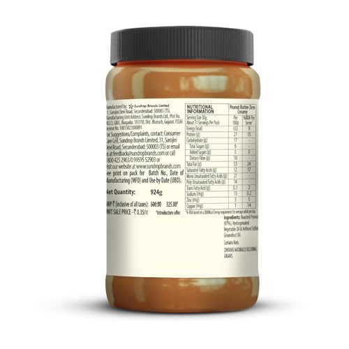 Image of Sundrop Peanut Butter Zero | Creamy| 924 Grams | with 27% Protein |11% Dietary Fiber | Zero Oil Separation| No Added Sugar, Salt & Preservatives | Great Value Per Gram of Protein (Pack of 3)