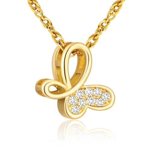 XIUDA Cremation Urn Necklace for Ashes with Crystal Butterfly Urn Jewelry Stainless Steel Memorial Keepsake Urn Pendant for Women