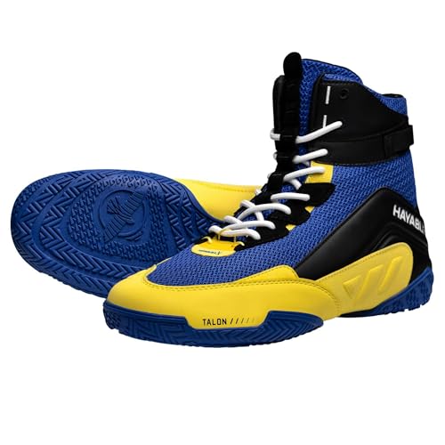 Hayabusa Talon Boxing Shoes for Men and Women Lace Up Lightweight Mid High Top - Blue/Yellow, 9