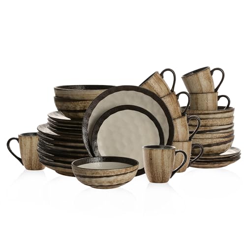 Image of Stone Lain Lucy Porcelain 32-Piece Round Dinnerware Set, Beige