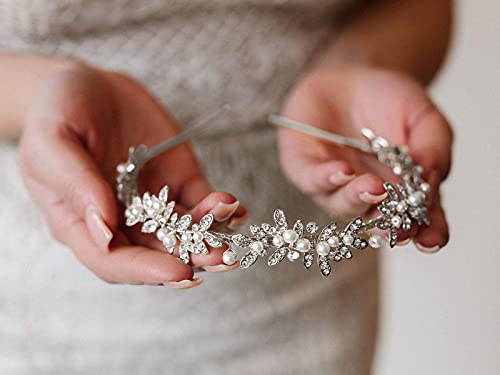 Sweetv Rhinestone Bridal Headband Silver Crystal Tiara For Women Pearl Wedding Headpieces For Bride Hair Accessories For Prom Birthday Party #TOP4