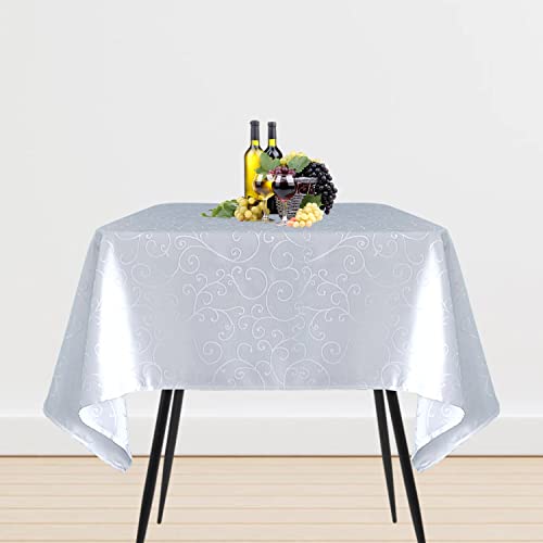WedDecor 1pc Square Damask Tablecloth with an Overlay Branch Swirl Pattern, Seamless Polyester Linen Table Cover, Party, Dining Table Cloth for Restaurant, 54 x 54 Inches, White