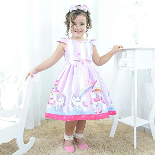 Vestido festa infantil princesa unicórnio e arco-íris
