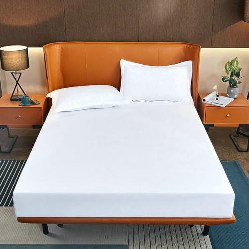 Stfery Spannbettlaken 200X150, Baumwolle Spannbettlaken Einfarbige Farbe Spannbetttücher Matratzenhöhe Bis 11-26cm Weiß