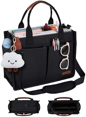 BESBESME Canvas Tote Bag for Women – Laptop Carryall with Zipper Top, Compartments, Luggage Sleeve &...