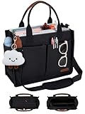 BESBESME Bolsa de lona feminina com zíper e compartimentos – Bolsa tiracolo grande para laptop para trabalho e faculdade, Preto, Medium, Tendência