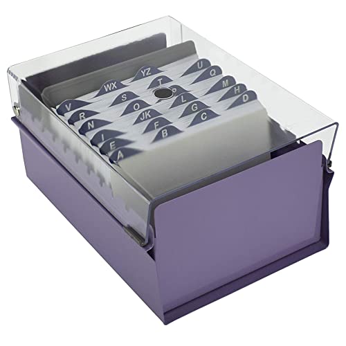 Acrimet 4 X 6 Card File Holder Organizer Metal Base Heavy Duty (Az Index Cards And Divider Included) (Purple Color With Clear Crystal Plastic Lid Cover) #TOP3