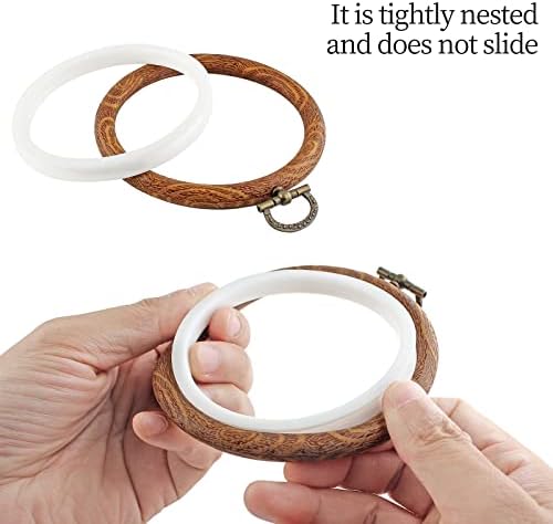 Piutouyar 10.2cm(4인치) 자수 후프 세트, 모조 목재 디스플레이 프레임 3개 — 사진 3