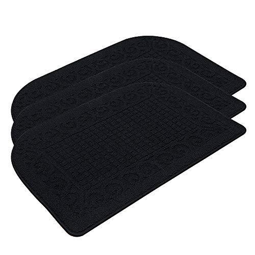 COSY HOMEER 27X18 Inch Anti Fatigue Kitchen Rug Mats are Made of 100% Polypropylene Half Round Rug Cushion Specialized in Anti Slippery and Machine Washable,Black(3 pcs)