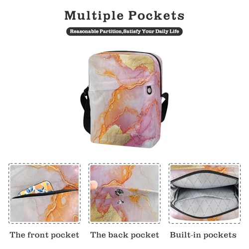 messenger bags crossbody bag men women's crossbody handbags Adjustable Strap for Shopping Shopping- Marble White Pink2