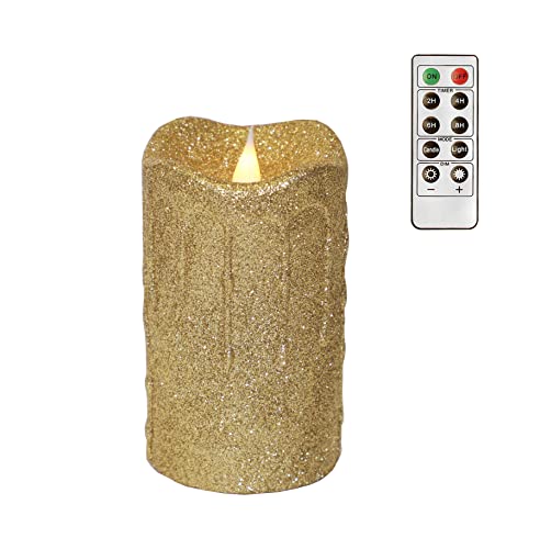 Romingo 3D Moving Candle Gold Glitter Flickering Led Candle Battery Operated Candle With Timer For Fall, Halloween Party Wedding Christmas #TOP6