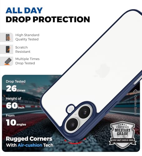 Image of Golden Sand Rugged Frosted Back Cover Case for iPhone 17 5G - Semi Transparent,Shockproof, Slim Profile, Matte Grip (Deep Blue, TPU+PC)