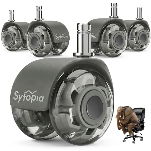 Office Chair Wheels 2" Desk Chair Caster Wheels Smooth Roller Style Quiet for Carpet and Hardwood Floors Universal Fit 11x22 mm Set of 5 Light Grey