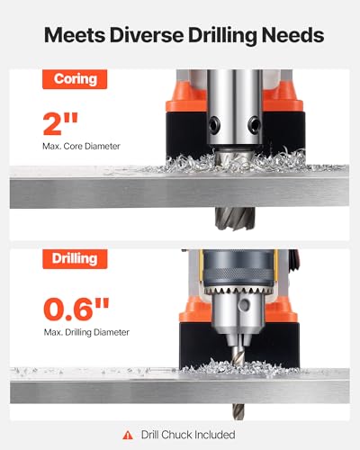 Image of VEVOR Magnetic Drill Press, 1400 W, 2 in Boring Diameter, 2810 lbf Power Portable Mag Drill Press, 0-800 RPM Adjustable Speed, with Weldon Shank, for Metal Surface, Industrial and Home Improvement