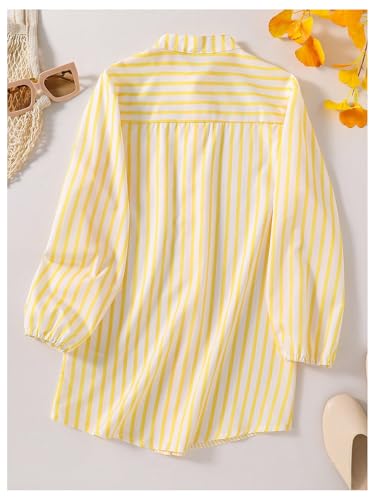 Girl's Striped Button Down Blouse Long Sleeve Chest Pocket Tunic Shirts2