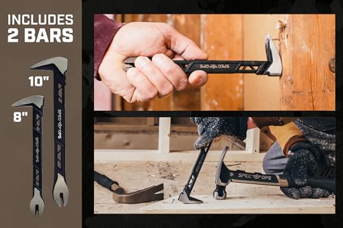 Image of Spec Ops Tools Nail Puller Cats Paw Pry Bar for Prying, Demolition & Nail Pulling, High-Carbon Steel, 8, 10 Inch Combo Pack