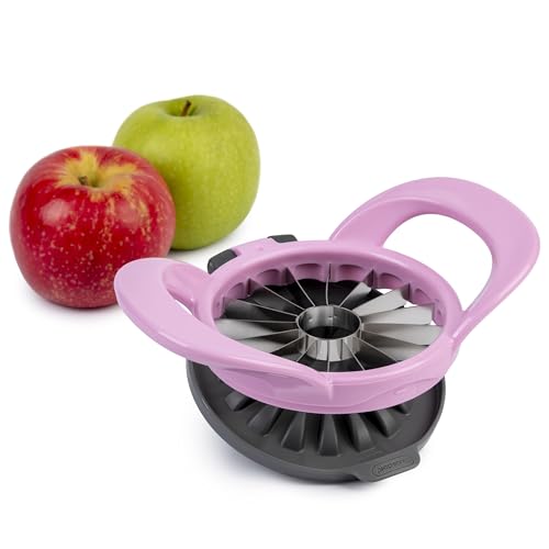 PrepWorks by Progressive Dishwasher Safe 16-Slice Thin Apple Slicer and Corer with Attached Safety Cover (Magenta)