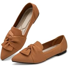 HARENCE Ballet Flats for Women Pointed Toe Breathable Knit Walking Shoes Soft Bow Foldable Comfortable Dressy Flats for Business Office Work