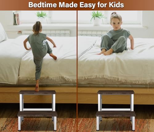 Tigerden Wooden 2 Step Stool for Toddlers Kids and Adults, Heavy Duty Stepping Stools with 500 LB Load Capacity, Foot Step Stool for Bed, Living Room, Bathroom, Kitchen - Rustic Brown & White by Tigerden - Image 6