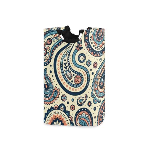 Jihqo Laundry Hamper Basket Retro Paisley Pattern Collapsible Nursery Storage Bin Waterproof Clothing Baskets for Home Bedroom Bathroom Washing Room