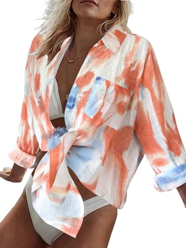 Image of Breezy Lane Beach Cover Up for Women Button Down Shirt Swimsuit Coverup Bathing Suit Cover Ups for Swimwear Vacation