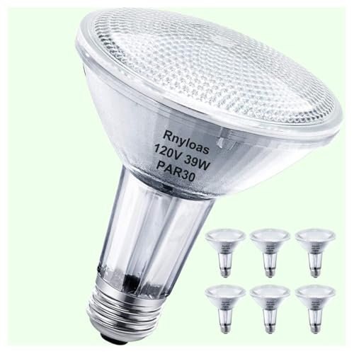 Image of Rnyloas Par30 Long Neck Halogen Bulbs, 6PCS 39W Par30 Flood Light Bulb(50W Equivalent), Par30l Warm White 2800K Dimmable 120V, Par 30 Bulb with E26 Base Long Lasting 3300 lumen 39w Halogen Flood Light