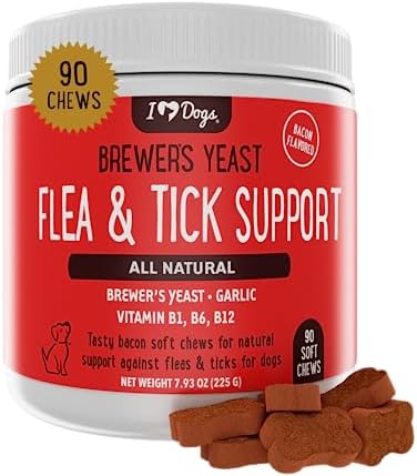 iHeartDogs Flea and Tick Support for Dogs – Natural Flea & Tick Control Chews with Brewer’s Yeast, Garlic & B Vitamins, 90 Count