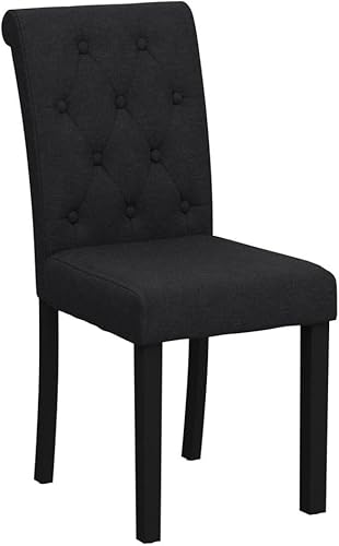 Miniatura 5 de thksbought Juego de 6 sillas de comedor tapizadas de tela con detalles de botones (juego de 6, color negro) Lino (carbón),Lino