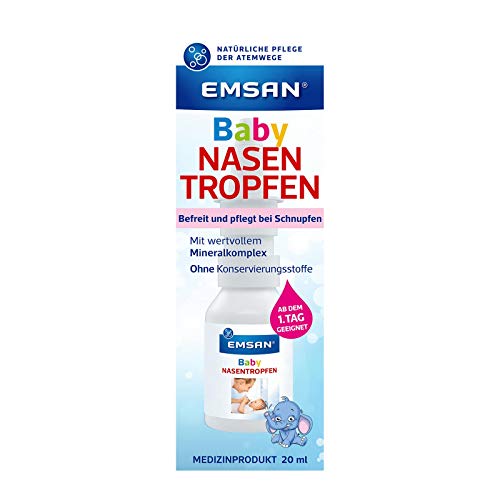 Emsan Babynasentropfen | Nasentropfen für Babys und Kleinkinder | Ohne Konservierungsmittel | Befeuchten befreien reinigen | 20 ml