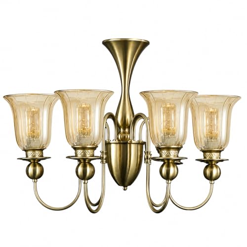 Image of Italian Chandelier Light, 6 Light Champagne Glass, Brass Finish for Dining Hall, Drawing Room, Lobby, Hall, Cafe, Hotel with 6 Filament Bulbs, Gold