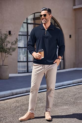 COOFANDY Men's Quarter Zip Up Pullover Mock Neck Long Sleeve Sweater Casual Corduroy Polo Sweatshirt - Image 6