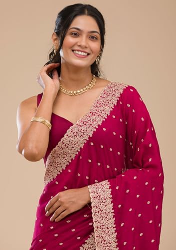 Image of Yashika Women Vichitra Silk Saree with Embroidered Border| Sarees Bollywood Sari | New Sarees | Saree Blouse| Designer Saree (AZ-YS-OG-LADYQUEEN-Parent)