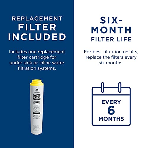 Image of GE Under Sink Water Filter Replacement, Reduces Sediment, Rust & Other Impurities from Water, Easy Install, Fits GXRLQK Filtration System, Replace Every 6 Months, FQK1K (Pack of 4)