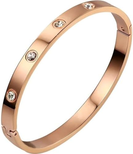 Shining Diva Fashion 18K Gold Plated Stainless Steel Openable Crystal Bracelet | Cuff Bangle | Friendship Couple Wedding Gifts for Mother Sister Wife Girlfriend | Anti Tarnish Jewellery