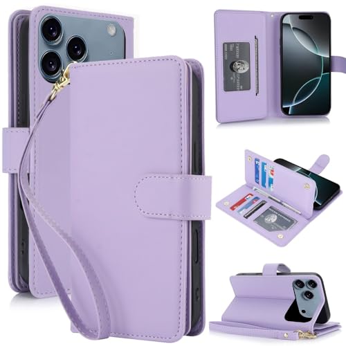 Étui en cuir iPhone 16 Pro Max violet avec sangle pour vos sorties et voyages