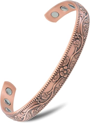 MagnetRX® Damen Kupferarmband – Effektives 99,9% Reines Kupfer Magnetarmband für Frauen – Verstellbares Damen Kupferarmreif Armspange (Floral Style)