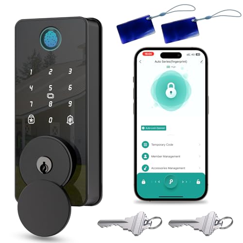 Keyless Entry Door Lock, Biquole Smart Lock with Keypad, Auto & One Touch Lock, Smart Locks for Front Door Easy Installation, App Control,Anti-Peeking Password, Fingerprint
