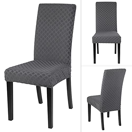 Searchi Dining Room Chair Covers Set Of 4, Stretch Jacquard Parsons Chair Slipcovers Super Fit Removable Washable Kitchen Chair Protector Cover For Dining Room, Hotel, Ceremony (Silver Grey) #TOP4