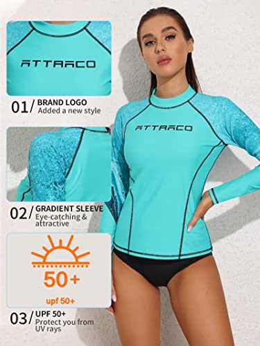 Attraco Womens Rash Guard Shirts Swim Tops Long Sleeve Swim Shirt Sun Protection Aqua M #TOP1