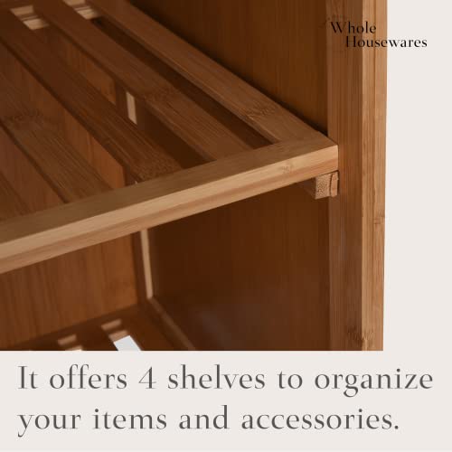 Whole Housewares Bamboo Shoe Rack Cabinet - Shelf Storage With Doors For Bathroom, Bedroom, And Kitchen- Freestanding Entryway Organizer Furniture - Multi-Tier Wood Cabinets For Small Spaces #TOP4