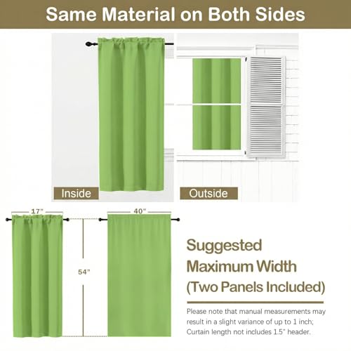 Image of Lime Short Blackout Curtains for Bedroom 54 Inches Long 2 Panels, Modern Window Treatment Solid Thermal Insulated Curtains for Living Room, Dual Rod Pocket Blackout Drapes, 2x40Wx54L