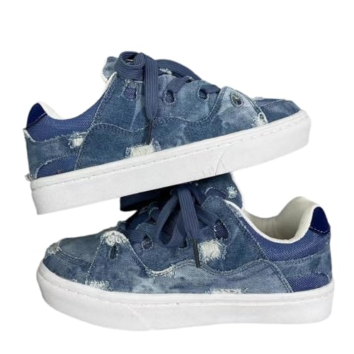Cute Sneakers for Women Walking Shoes Comfortable Denim Blue Versatile Couples' Style All-Season