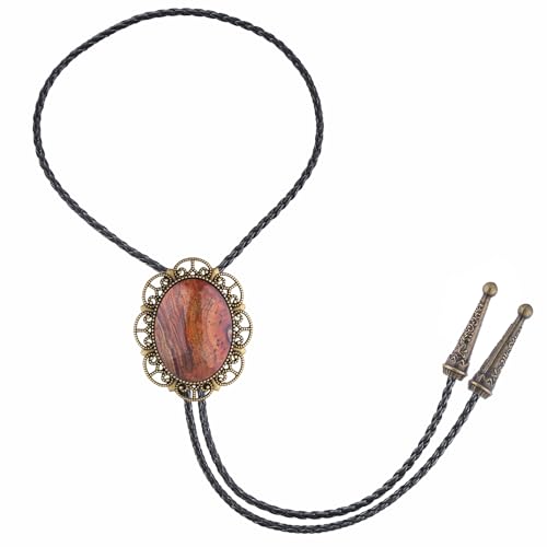 Image of Jeilwiy Bolo Tie for Men Real Stone Westwern Cowboy Ties Silver Bolos Women Leather Necktie Gift for Birthday Christmas