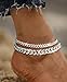 Sterling Silver Ankle Bracelets for Women Waterproof - Dainty Silver Anklets Trendy Layered 925 Silver Plated Stackable Chunky Cuban Link Chian Anklet Bracelet Set for Women Non Tarnish Jewelry Gift