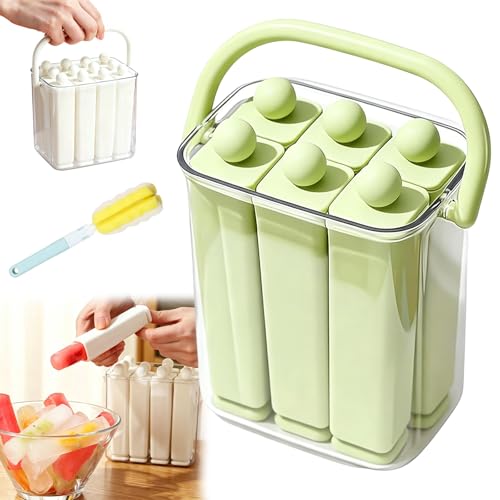 Image of Silicone Ice Stick Tray with Storage Caddy, Ice Cream Mold Tray Set with Storage, 6 Cavity Silicone Ice Stick Set, Easy Release Long Ice Cube Stick Maker for Homemade Frozen Treats (6-green)