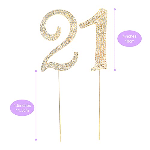 Number Cake Topper 21, Uniideco Gold Rhinestone Premium Metal Bling Bling Cake Decor, Sparkly Happy Birthday Wedding Anniversary Party Decoration Centerpiece #TOP3