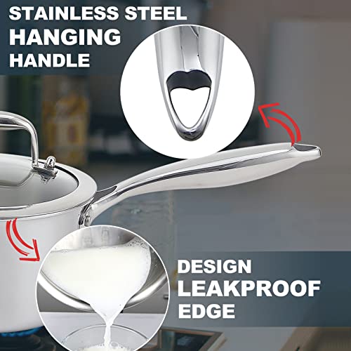 Hzib 1.5 Quart Stainless Steel Pot, Sauce Pan, Cooking Pots, Saucepans With Lid, Small Saucepan,Streamer Small Pot, Saucepans With Steamer Basket #TOP2