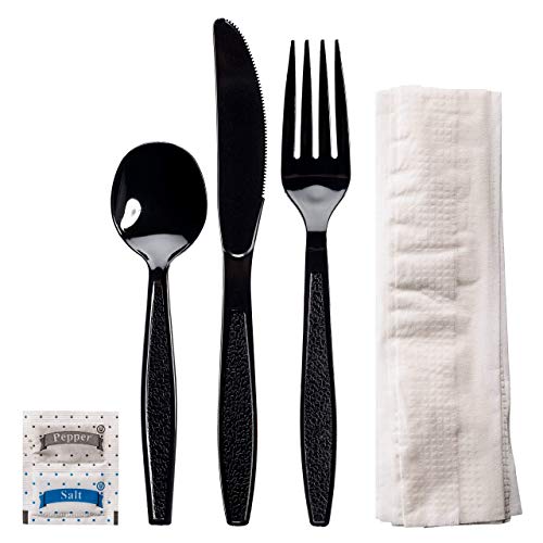 Transitions2Earth Biodegradable Ecopure 6-In-1 Heavyweight Cutlery/Utensil Packs - 50 Packs - Contains: Fork, Knife, Spoon, Napkin, Salt, Pepper - Individually Wrapped - Earth-Friendly, Heavy Duty #TOP1