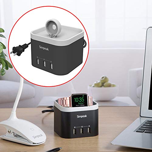 Simpeak 4 Port USB Charger Station for Apple Watch 6 SE 5 4 3 2 1 [Nightstand Mode], Multiple Port Desktop Charging Station Compatible with iWatch Phone Tablet, with Phone Charger Holder, Black - Thumbnail 2